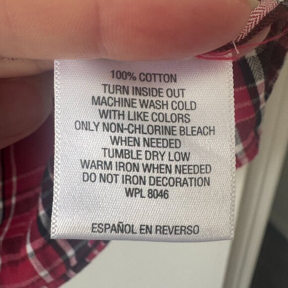 Charter Club Red and Black Plaid Jewel Embellished Long Sleeve Shirt Relaxed Fit - Picture 6 of 9